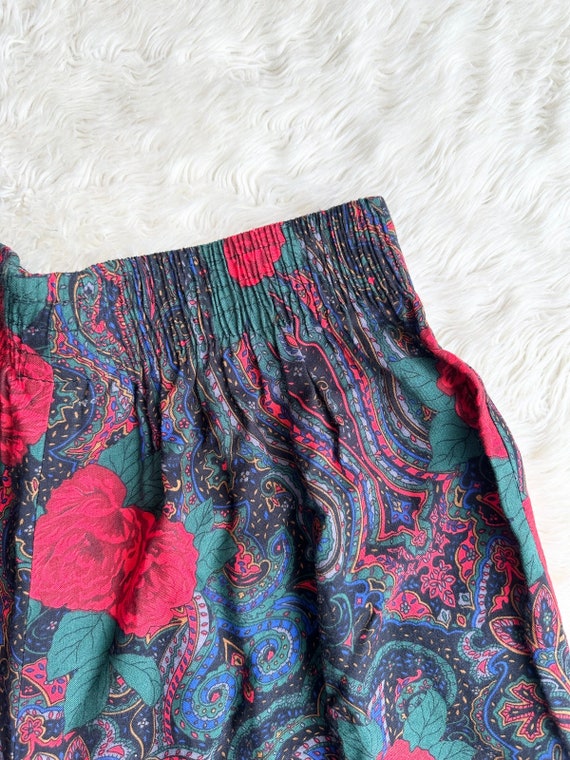 Vintage 80's Paisley Rose Wide Leg Culottes size … - image 3
