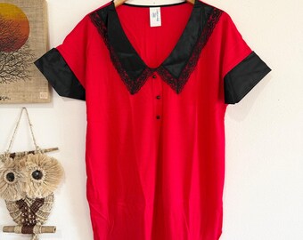 80s NOS Red and Black Sleep Shirt