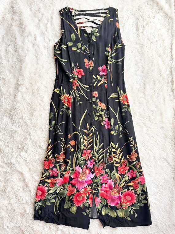 90’s Tropical Floral Rayon Dress size 10