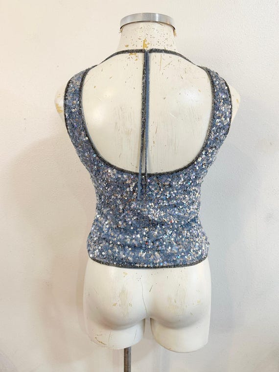 Vintage 90's Scala Sequin & Beaded Open Back Top - image 5