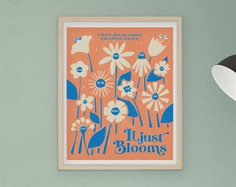 Retro bloemenkunstprint perzik: inspirerende selftalk