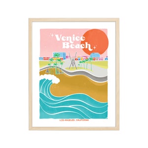 Venice Beach Retro Travel Poster | California Vintage Wall Art Print, Beach Surfing