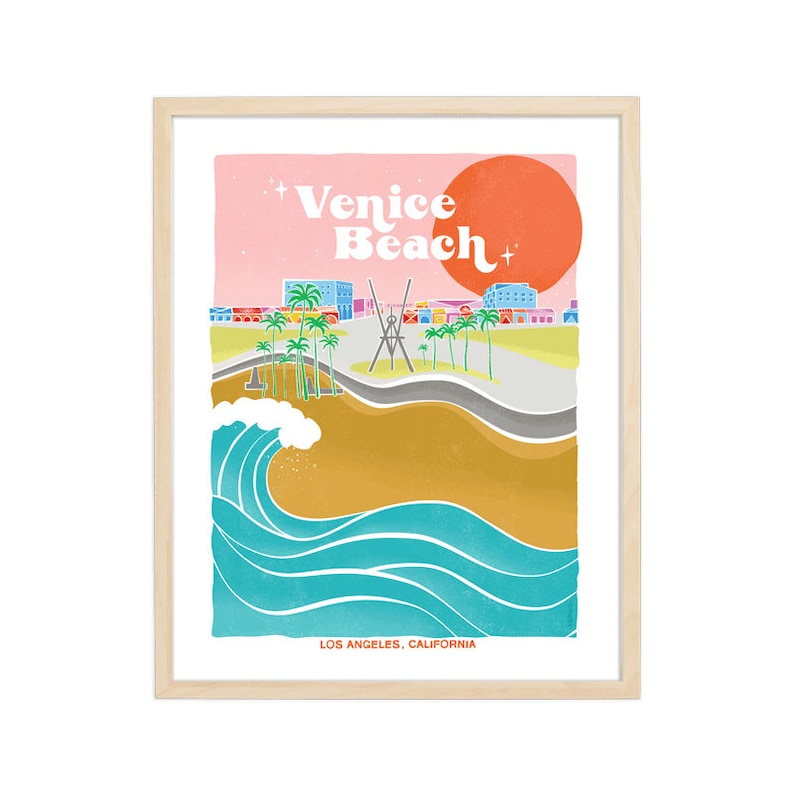 Venice Beach Retro Travel Poster | California Vintage Wall Art Print ...