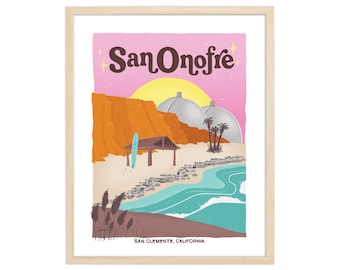 San Onofre Retro Travel Poster | California Vintage Wall Art Print, Beach Surfing