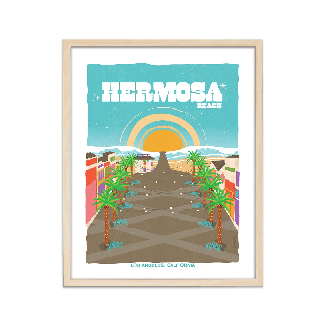Hermosa Beach Retro Travel Poster | California Vintage Wall Art Print ...