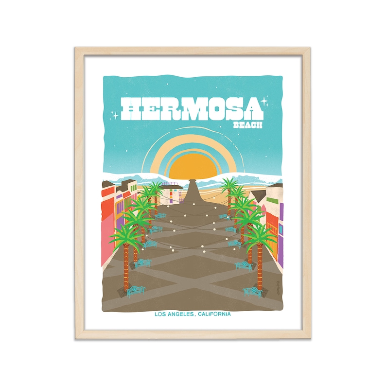 Hermosa Beach Retro Travel Poster | California Vintage Wall Art Print ...