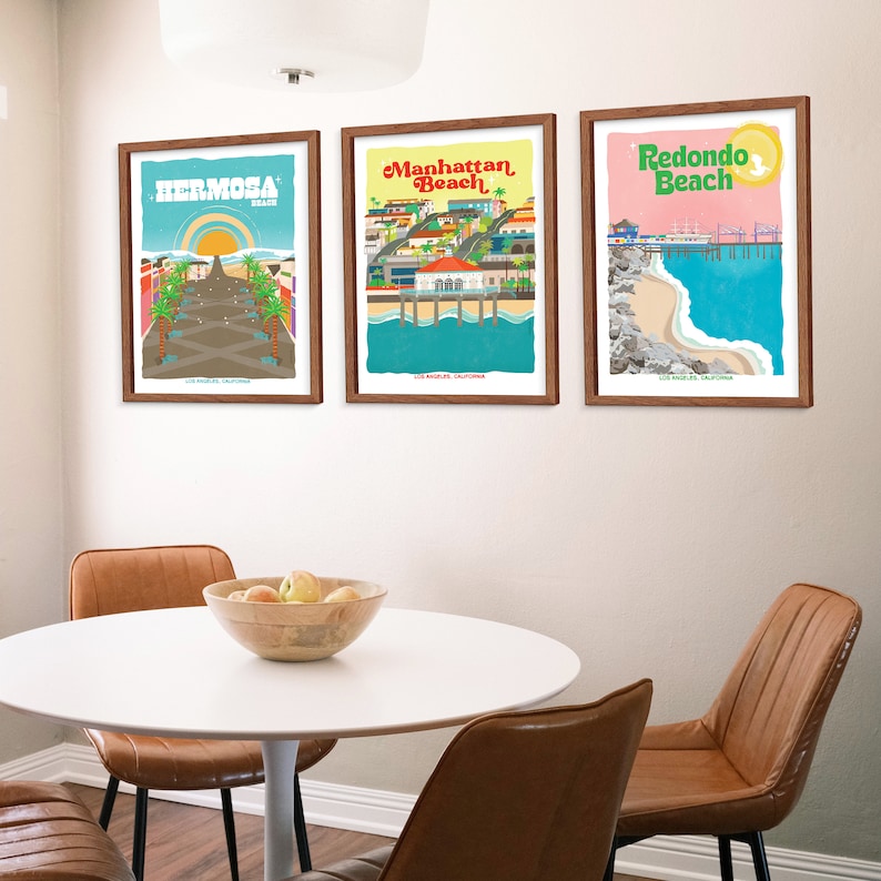 Hermosa Beach Retro Travel Poster | California Vintage Wall Art Print ...