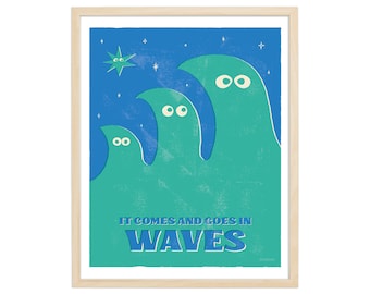 Aqua Blue Wave Art Print: inspirerende retro illustratie
