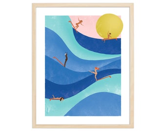 Women Who Surf Art Print: Abstract Female Surfers Illustration