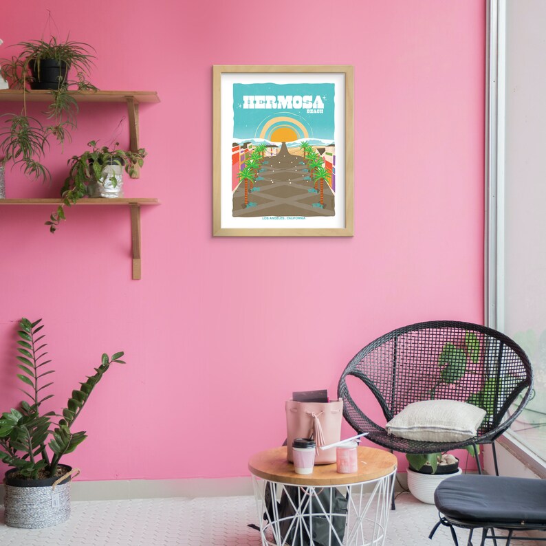 Hermosa Beach Retro Travel Poster | California Vintage Wall Art Print ...
