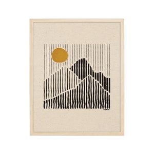 Mountain Abstract Art Print: Minimalist Boho Linocut Style