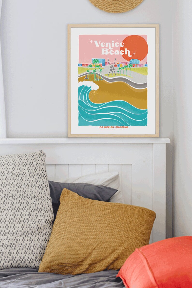 Venice Beach Retro Travel Poster | California Vintage Wall Art Print ...