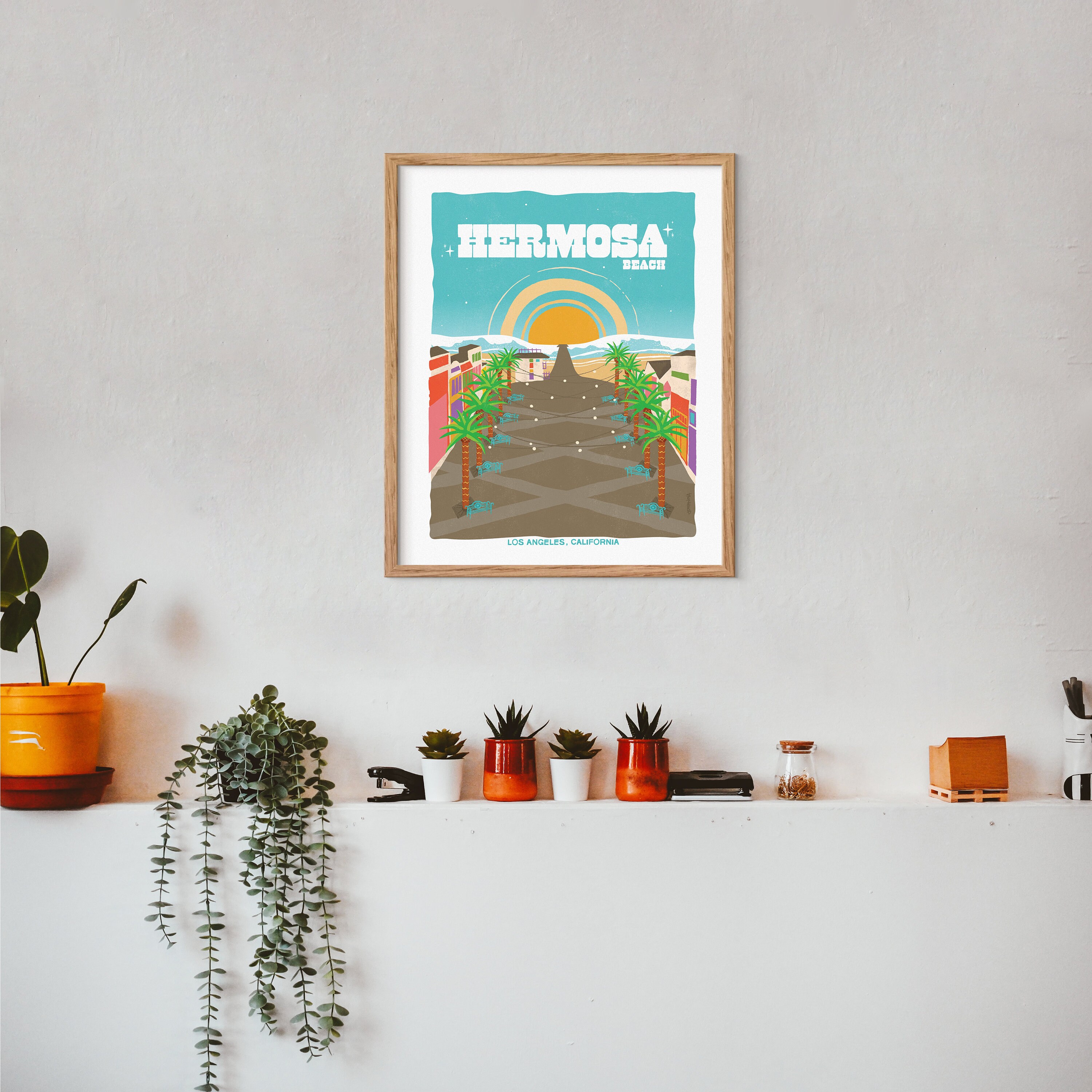 Hermosa Beach Retro Travel Poster | California Vintage Wall Art Print ...