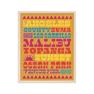 Surf LA!  |  Retro Typographical Poster of Los Angeles Surf Spots:  Malibu Topanga Zuma Sunset Venice Beach Leo Carrillo