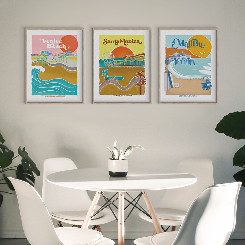 Malibu Beach Retro Travel Poster | California Vintage Wall Art Print ...