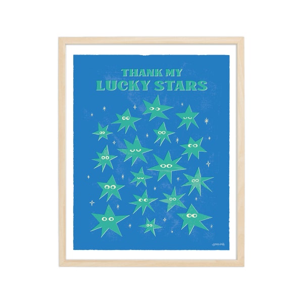 Thank My Lucky Stars  | Retro Art Print Illustration: Self Talk, Daily Inspirational, Motivation, Positive Affirmations, Empowering Phrase