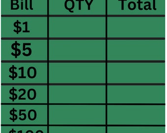 Cash Breakdown printable (Green)