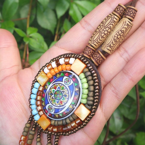 Multicolored Beaded Necklace shops For Women, Boho Necklaces For women, Hippie Necklace Women, Handmade Necklace with Pendat - Hippie Ethnic