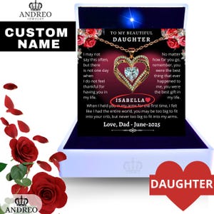 To My Daughter Necklace, Father & Daughter, Mother and Daughter Necklace, Gift for Daughter From Dad/Mom, Forever Love Jewelry, Double Heart