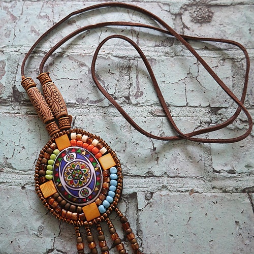 Multicolored Beaded Necklace shops For Women, Boho Necklaces For women, Hippie Necklace Women, Handmade Necklace with Pendat - Hippie Ethnic