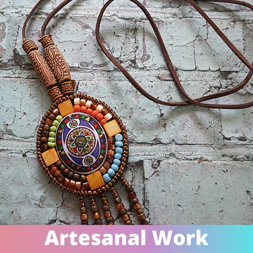 Multicolored Beaded Necklace shops For Women, Boho Necklaces For women, Hippie Necklace Women, Handmade Necklace with Pendat - Hippie Ethnic