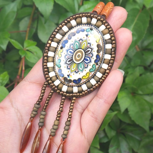 Brown Etchnic- Crafted Handmade Boho Beaded Bohemian Necklaces for women Long Pendant Multicolor Beads shops strand