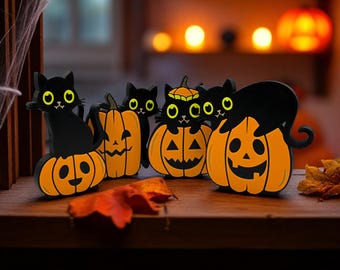 Black Cats with Jack-o-Lanterns – 3D-Printed Freestanding Halloween Decor