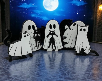 Ghosts with Black Cats – 3D-Printed Freestanding Halloween Decor