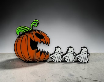 Ghost Chase Halloween Pumpkin Decoration Set with Ghosts 3d Printed