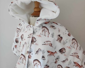 Ponchos evolutifs bébé/enfant.Shoftshell imprime doublé Pilou.Sur commande fait main en france