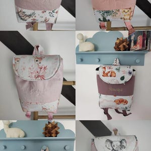 Sac a dos enfant maternelle Motif animaux uni tons rose, deux tailles , prénom brodé