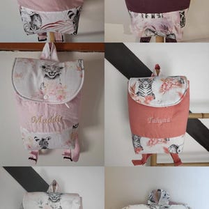 Sac a dos enfant maternelle personnalisé Imprimé  savane motifs filles /uni assorti prénom brodé