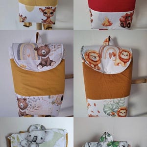 Sac a dos enfant maternelle Motif animaux uni tons moutarde/ terracotta , deux tailles , prénom brodé