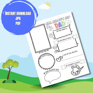 Father’s Day Printable Gift,All About Dad Gift for Father, Printable Fill In Template, all about my dad, Fathers Day Questionnaire Preschool