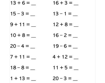 11 pages. Addition and subtraction; numbers 10-20