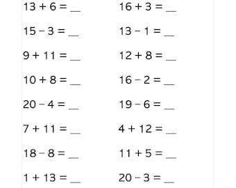 11 pages. Addition and subtraction; numbers 10-20