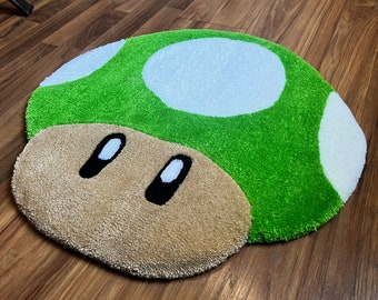 Tufted Super Mario Power Mushroom, Custom Handmade, Rug PRE-ORDER 1-5 FEET Colorful rug, game room decor, Accent Rug, Nintendo Room, Gifts