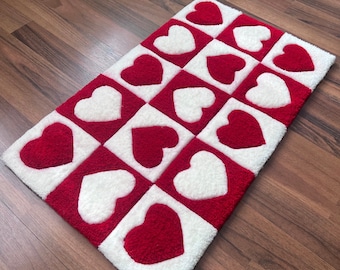 Checkerboard Heart Textile Tile Squares Tufted Rug - Etsy