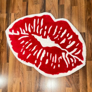 Sexy Kiss Blow Custom PRE-ORDER Lip Kiss Shape Tufted Carpet 1 - 5.5 FT, Valentines Day, Gifts for Her, Girly Rugs, handmade, Barbie Theme