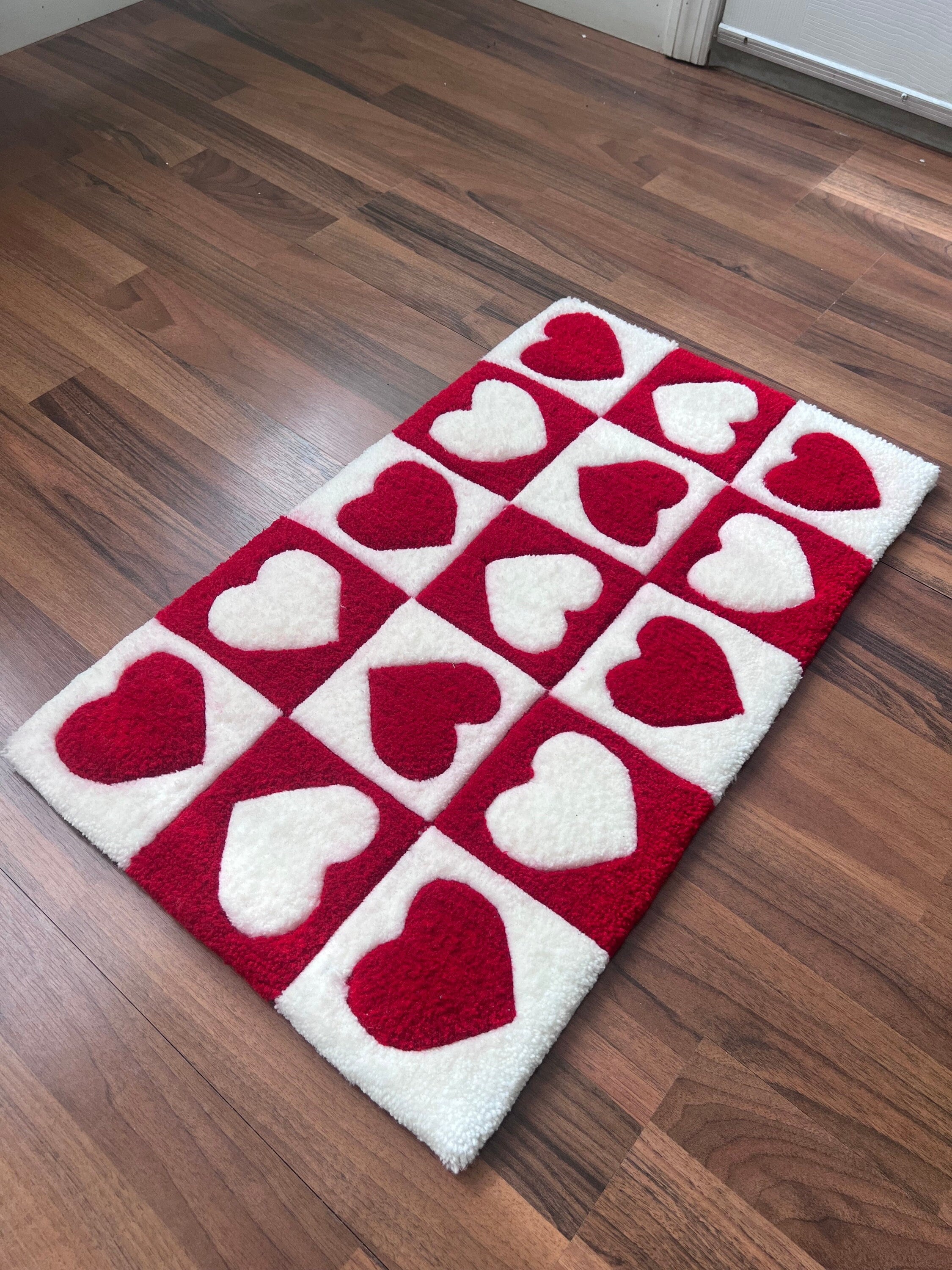Checkerboard Heart Textile Tile Squares Tufted Rug - Etsy