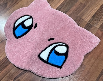 Mew tufted rug, handmade custom carpet, gamer room, gifts for him, tcg, video game anime rug, room decor, birthday gift, gamer gifts