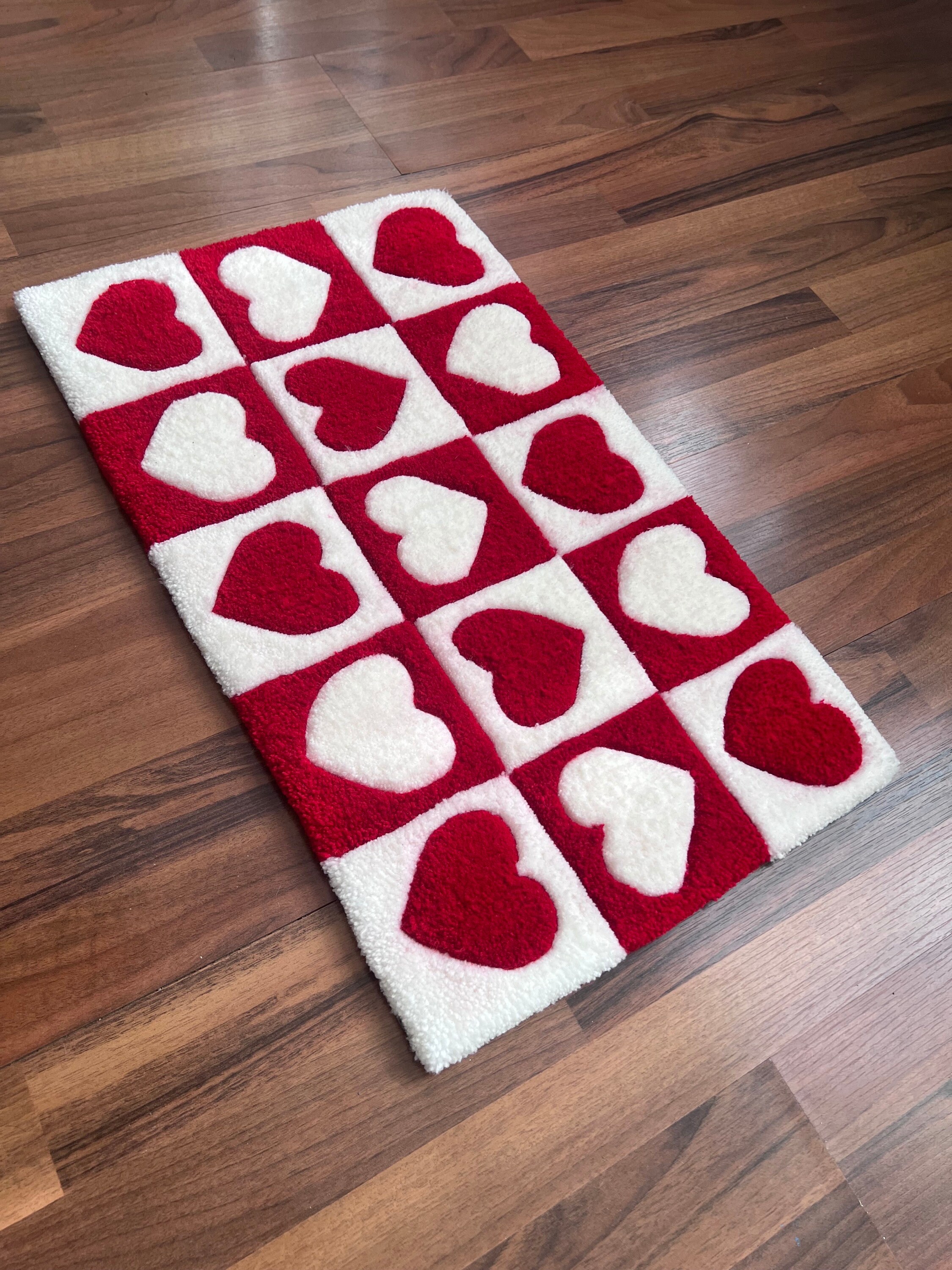 Checkerboard Heart Textile Tile Squares Tufted Rug - Etsy