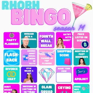 RHOBH Bingo Set | Season 14 | Real Housewives of Beverly Hills | Set of 8 | Printable | Instant Digital Download | Bravo Fan Gift | TV Game
