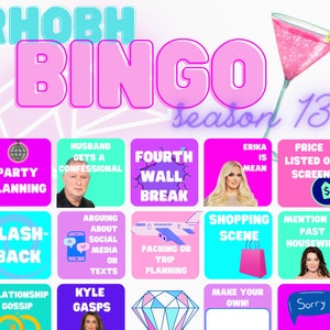 RHOBH Bingo Set | Season 13 | Real Housewives of Beverly Hills | Set of 8 | Printable | Instant Digital Download | Bravo Fan Gift | TV Game