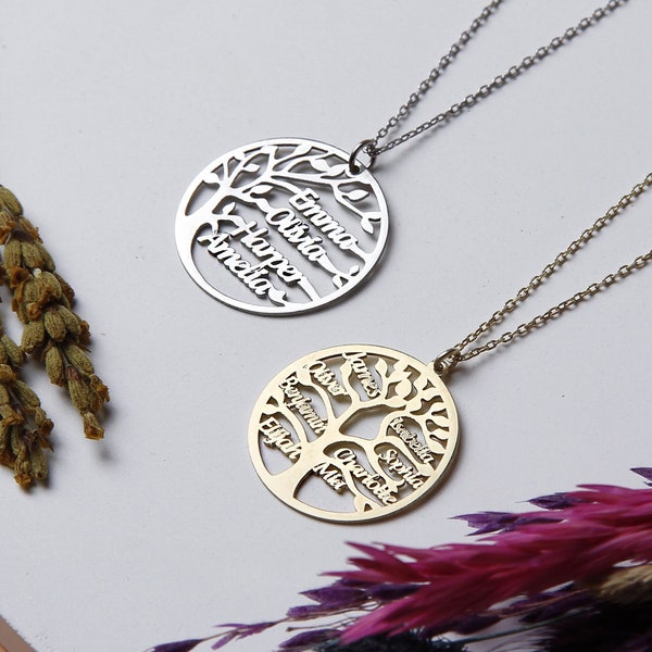 Personalisierte Stammbaum-Halskette | Handgefertigter Silberanhänger | Geschenk für Sie, Mutter, Brautjungferngeschenk für Frauen, perfektes Geschenk für Mutter und Oma