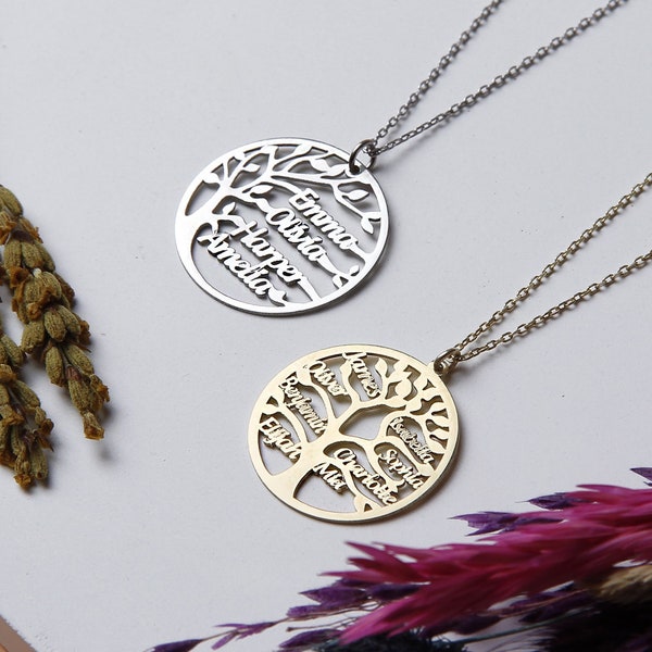 Collier personnalisé arbre généalogique | Pendentif en argent fait main | Cadeau pour elle, maman, cadeau de demoiselle d'honneur pour femme, cadeau parfait pour maman et grand-mère