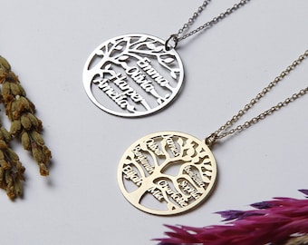 Personalized Family Tree Necklace - Personalized Tree of Life Necklace, Handmade Silver, Family Tree - Tree Necklace, Tree of Life with Name