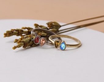 Drop Stone Birthstone Rings, Minimalist Elegant Birthstone Ring, Family Birthstone Ring, Birthstone Silver Ring, For Special Occasions