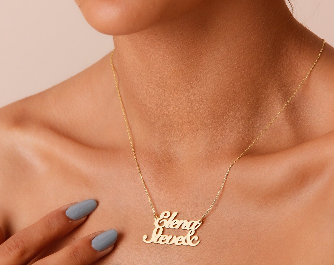 Double Name Necklace, Custom Love Jewelry, Dainty Two Name Necklace