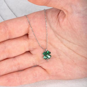 Clover Necklace, 925 Sterling Silver Green Gemstone Pendant